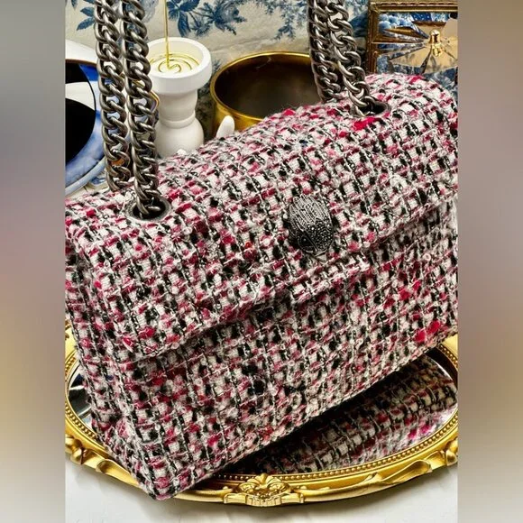 🆕 KURT GEIGER LONDON 🧿 NWOT Tweed Crossbody Bag, Pink & Black Tweed - Picture 2 of 15